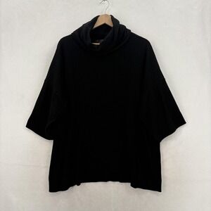 Sympli Sweater Womens 12 Black Cowl Neck Waffle Knit Kimono Sleeve Oversized